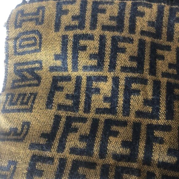 FENDI Navy Blue Tan Wool Silk Scarf with Decorative Tassels NWOT - Picture 6 of 11